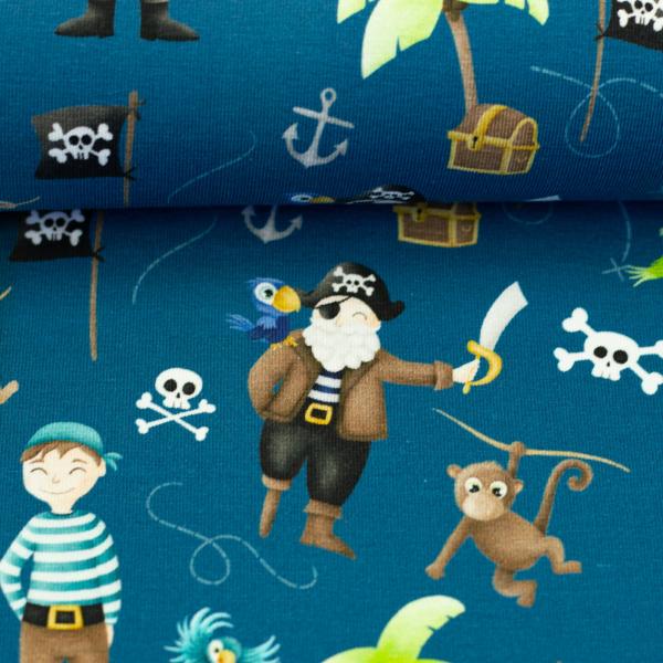 Baumwolljersey Ahoi Piraten auf Blau von Mrs. Mint Design by Swafing
